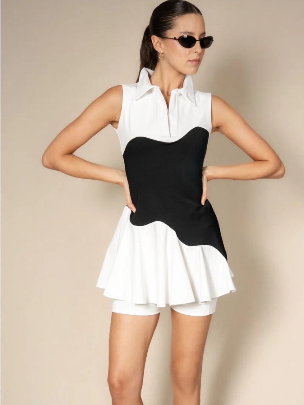 Women’s Black & White Colorblock Sports Bra Top and Skirt Set by port de bras